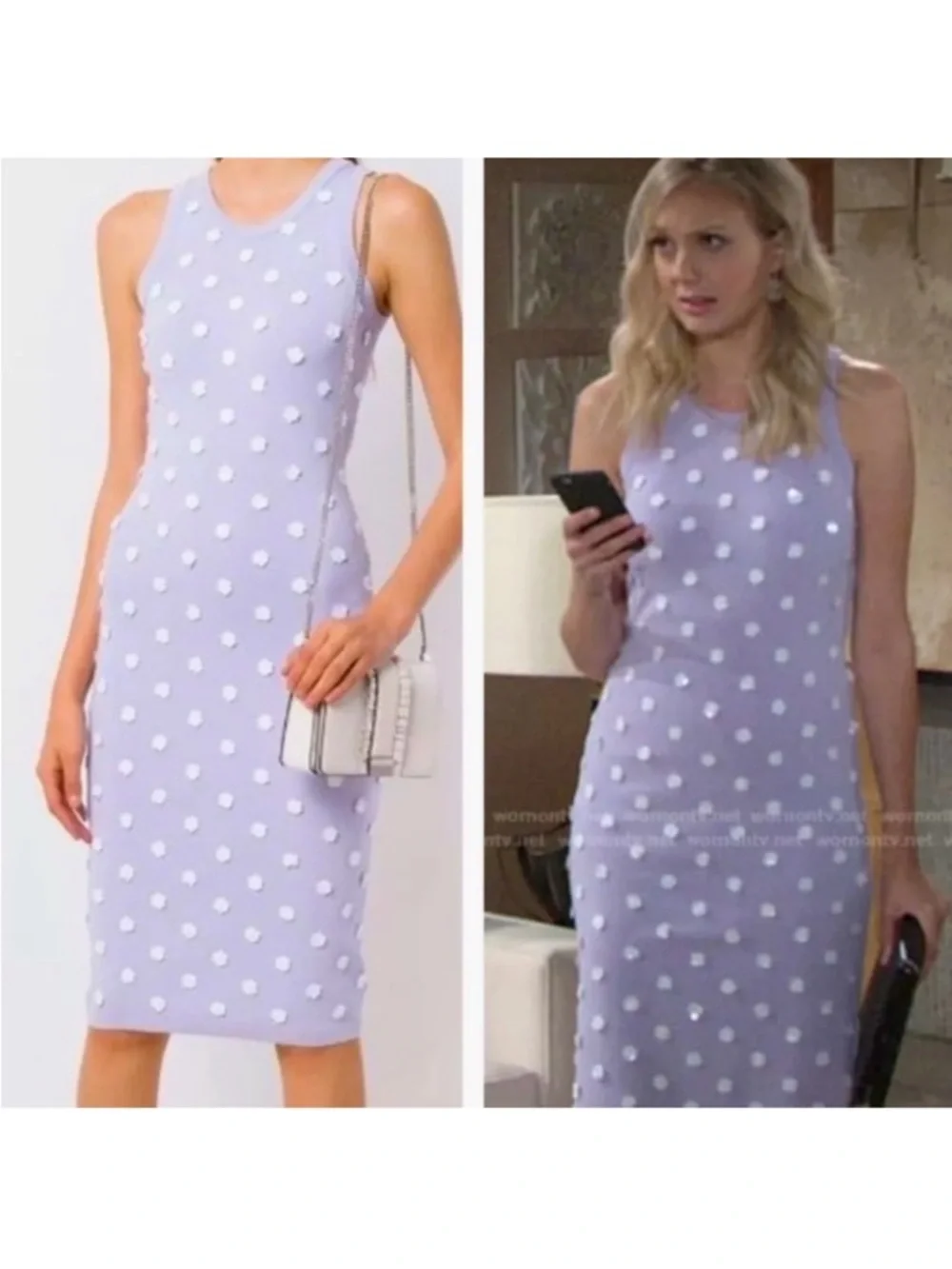 Michael Kors Sleeveless Lavender Floral Embroidered Knit Sheath Midi Dress XS